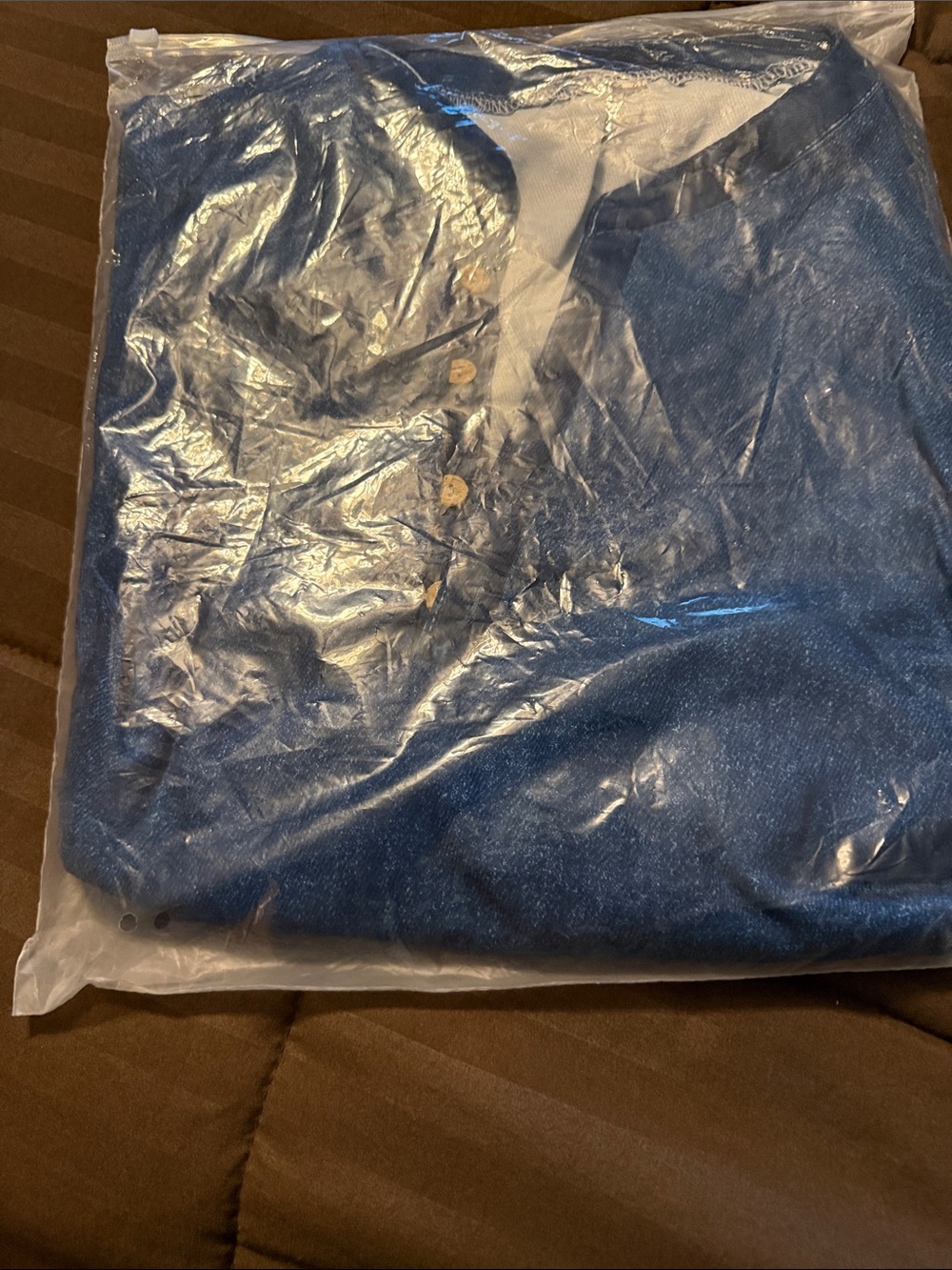 Women's Blue Knit Top with Button Detail